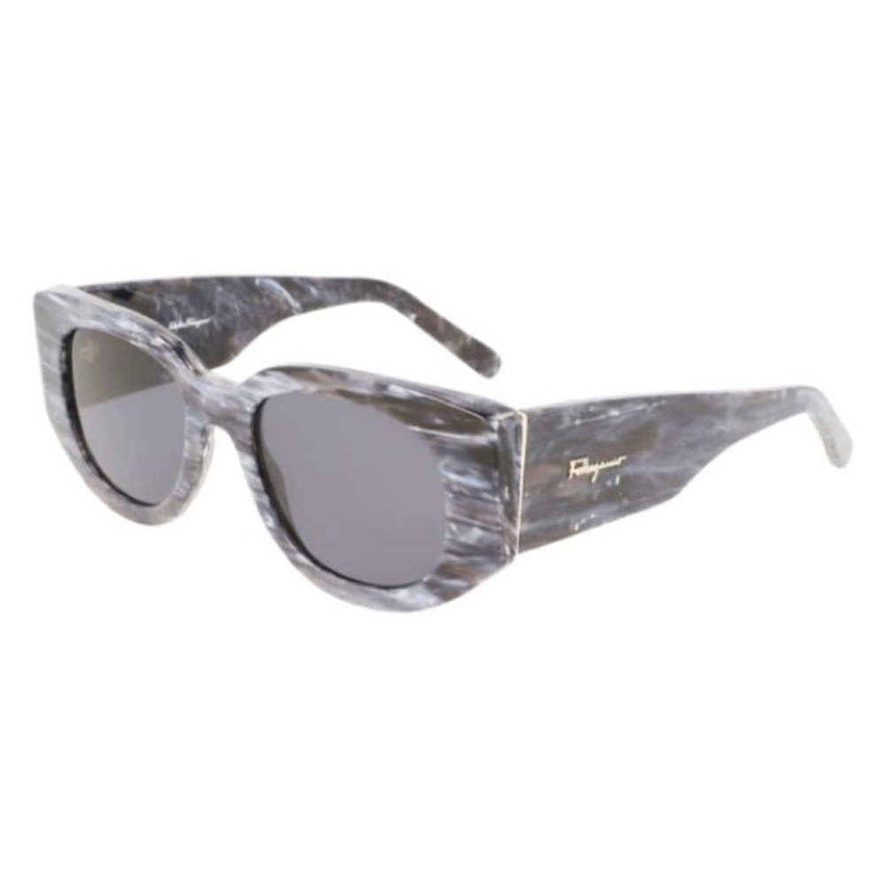 Salvatore Ferragamo Gray Marble Cat-Eye Sunglasses with Gold Logo